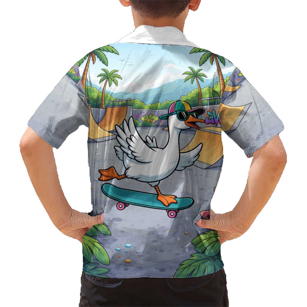 Funny Silly Goose on The Loose Family Matching Tank Maxi Dress and Hawaiian Shirt with Skateboard and Palm Trees