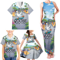 Funny Silly Goose on The Loose Family Matching Tank Maxi Dress and Hawaiian Shirt with Skateboard and Palm Trees