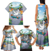Funny Silly Goose on The Loose Family Matching Tank Maxi Dress and Hawaiian Shirt with Skateboard and Palm Trees