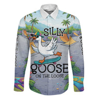 Funny Silly Goose on The Loose Family Matching Tank Maxi Dress and Hawaiian Shirt with Skateboard and Palm Trees
