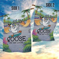 Funny Silly Goose on The Loose Garden Flag with Skateboard and Palm Trees