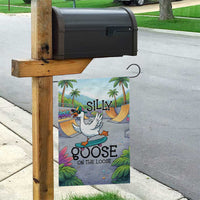 Funny Silly Goose on The Loose Garden Flag with Skateboard and Palm Trees