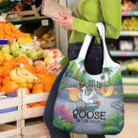 Funny Silly Goose on The Loose Grocery Bag with Skateboard and Palm Trees