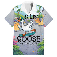 Funny Silly Goose on The Loose Hawaiian Shirt with Skateboard and Palm Trees