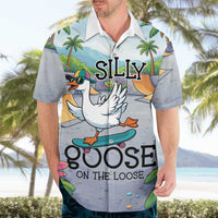 Funny Silly Goose on The Loose Hawaiian Shirt with Skateboard and Palm Trees