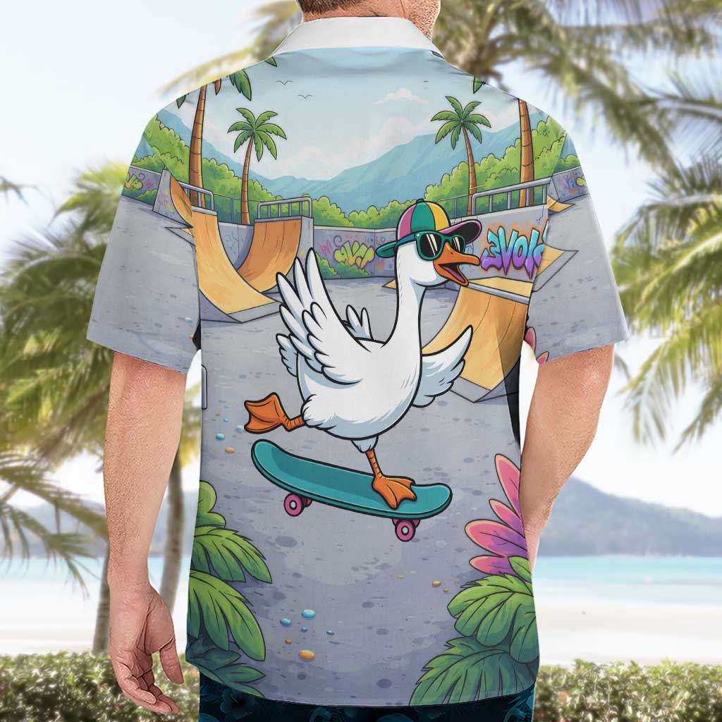 Funny Silly Goose on The Loose Hawaiian Shirt with Skateboard and Palm Trees