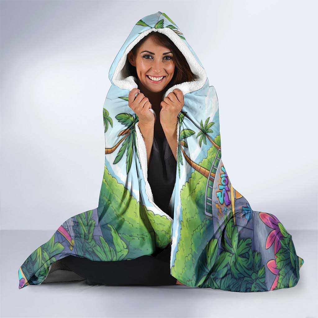 Funny Silly Goose on The Loose Hooded Blanket with Skateboard and Palm Trees