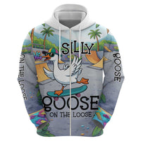 Funny Silly Goose on The Loose Hoodie with Skateboard and Palm Trees