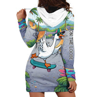 Funny Silly Goose on The Loose Hoodie Dress with Skateboard and Palm Trees