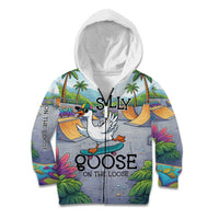 Funny Silly Goose on The Loose Kid Hoodie with Skateboard and Palm Trees