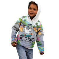 Funny Silly Goose on The Loose Kid Hoodie with Skateboard and Palm Trees