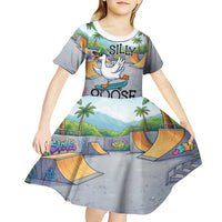 Funny Silly Goose on The Loose Kid Short Sleeve Dress with Skateboard and Palm Trees