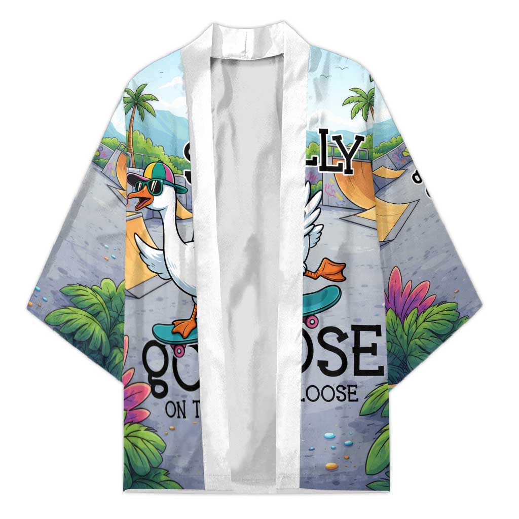 Funny Silly Goose on The Loose Kimono with Skateboard and Palm Trees