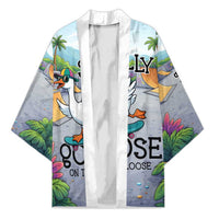 Funny Silly Goose on The Loose Kimono with Skateboard and Palm Trees