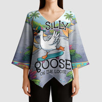 Funny Silly Goose on The Loose Kimono Sleeve Blouse with Skateboard and Palm Trees