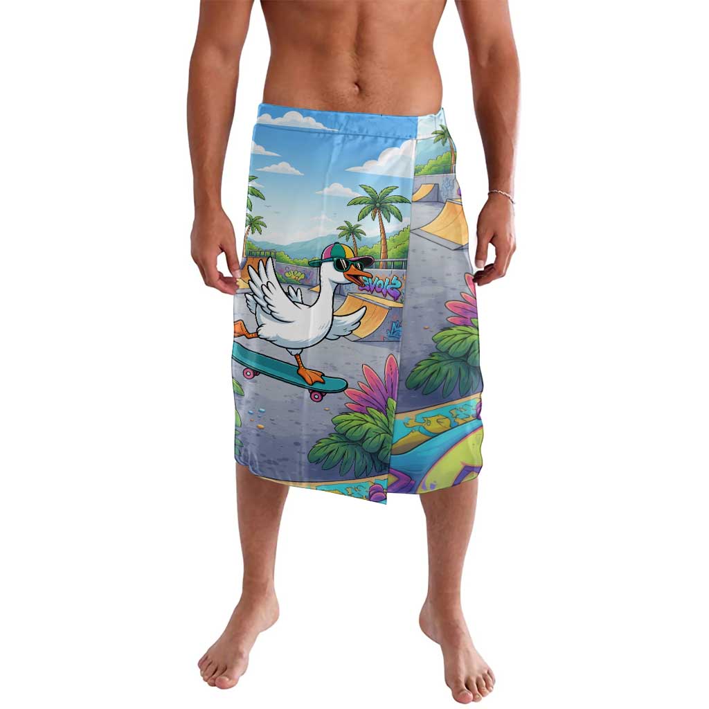 Funny Silly Goose on The Loose Lavalava with Skateboard and Palm Trees