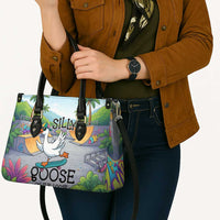 Funny Silly Goose on The Loose Leather Bag with Skateboard and Palm Trees