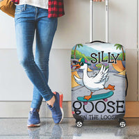 Funny Silly Goose on The Loose Luggage Cover with Skateboard and Palm Trees