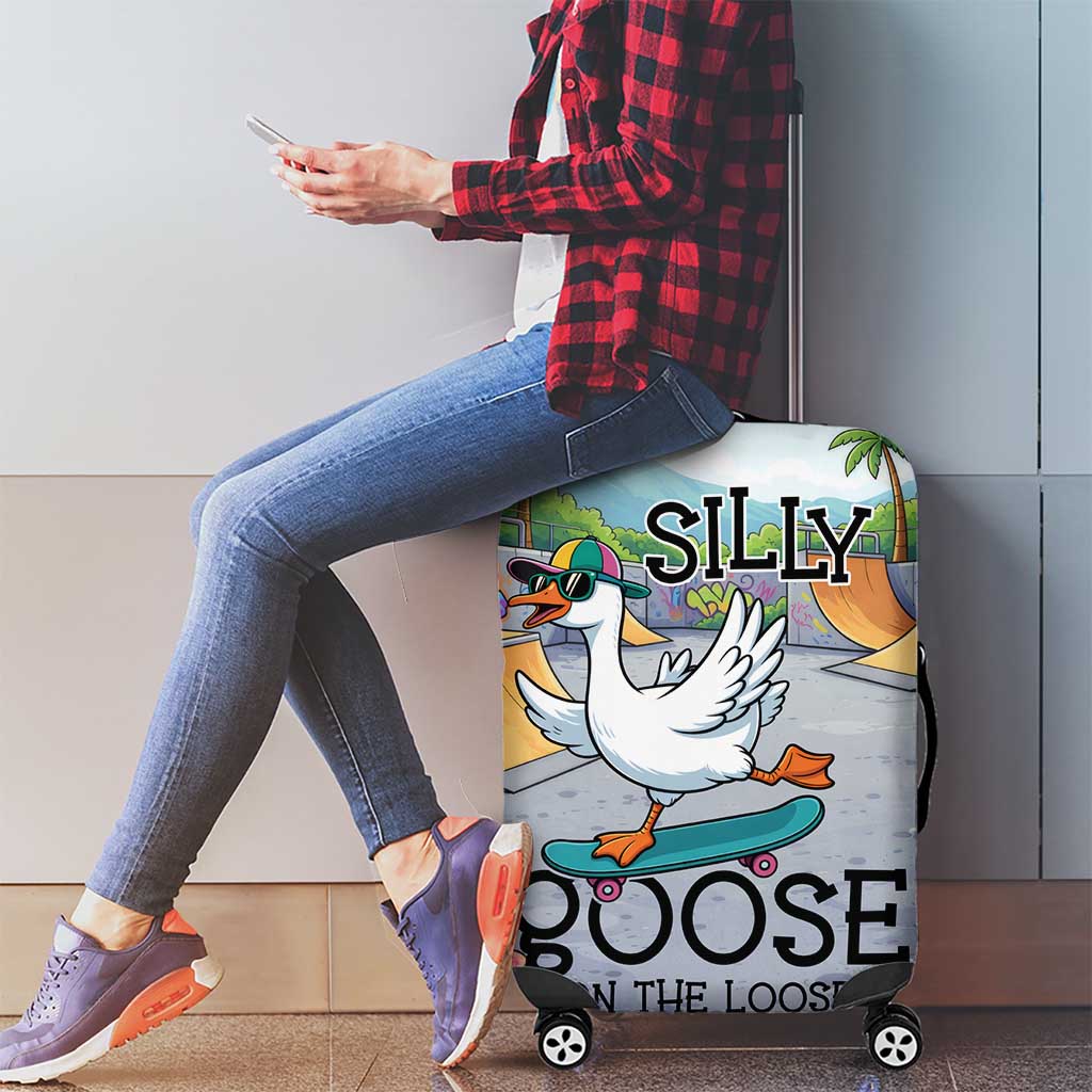 Funny Silly Goose on The Loose Luggage Cover with Skateboard and Palm Trees