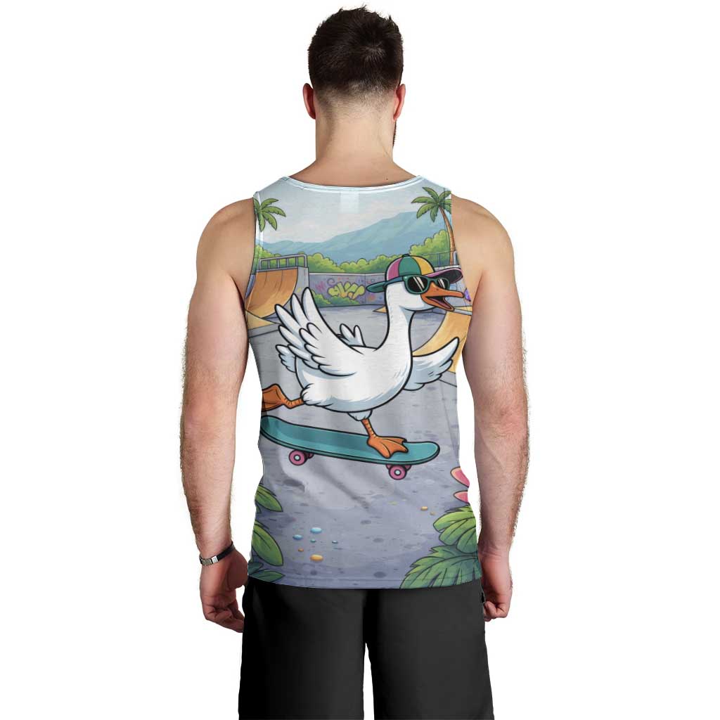 Funny Silly Goose on The Loose Men Tank Top with Skateboard and Palm Trees