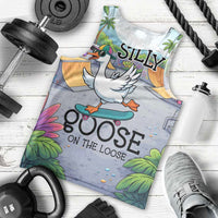 Funny Silly Goose on The Loose Men Tank Top with Skateboard and Palm Trees