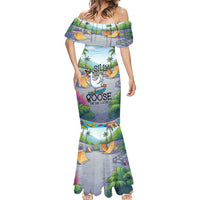 Funny Silly Goose on The Loose Mermaid Dress with Skateboard and Palm Trees