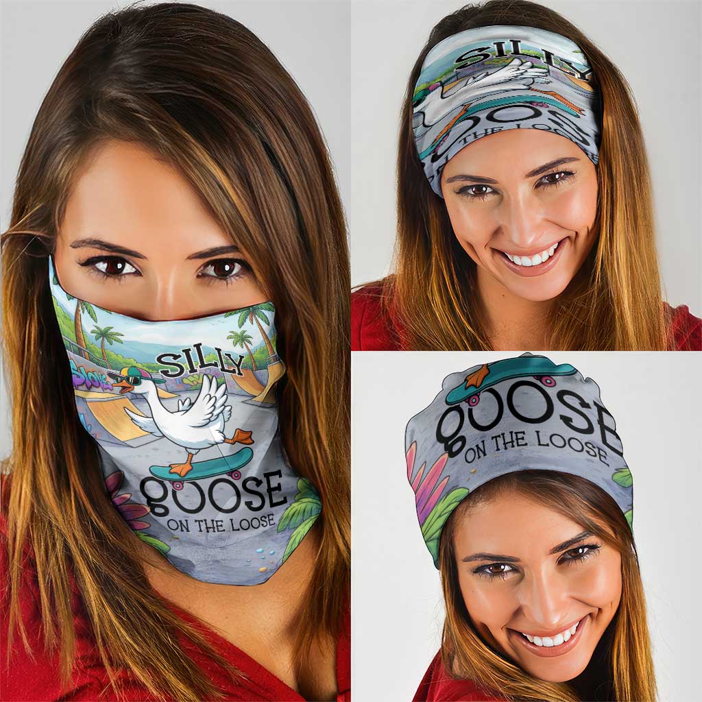 Funny Silly Goose on The Loose Neck Gaiter with Skateboard and Palm Trees