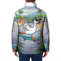 Funny Silly Goose on The Loose Padded Jacket with Skateboard and Palm Trees