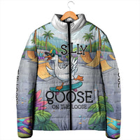 Funny Silly Goose on The Loose Padded Jacket with Skateboard and Palm Trees