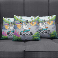Funny Silly Goose on The Loose Pillow Cover with Skateboard and Palm Trees