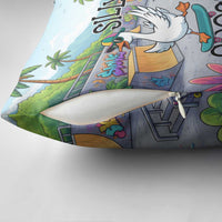 Funny Silly Goose on The Loose Pillow Cover with Skateboard and Palm Trees