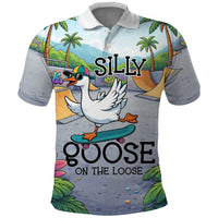 Funny Silly Goose on The Loose Polo Shirt with Skateboard and Palm Trees