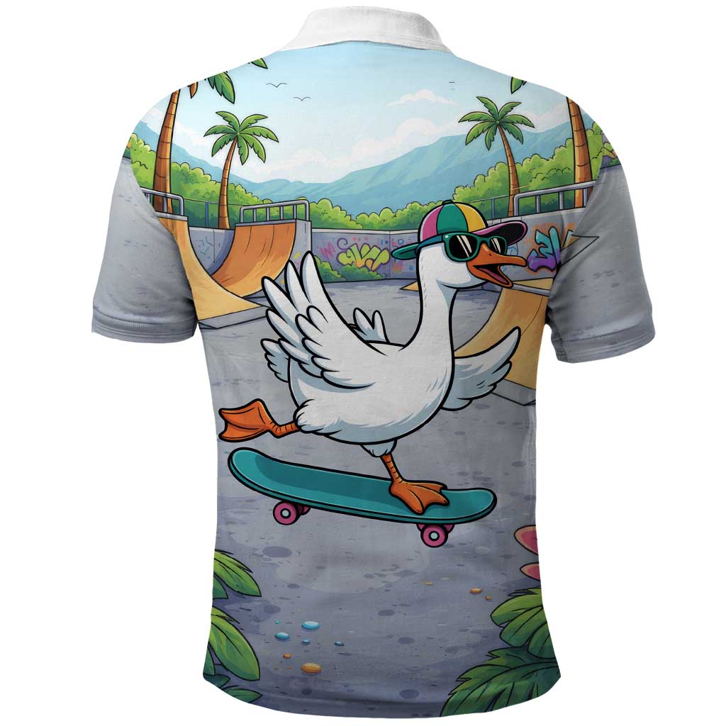 Funny Silly Goose on The Loose Polo Shirt with Skateboard and Palm Trees