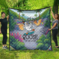 Funny Silly Goose on The Loose Quilt with Skateboard and Palm Trees
