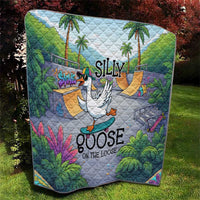 Funny Silly Goose on The Loose Quilt with Skateboard and Palm Trees