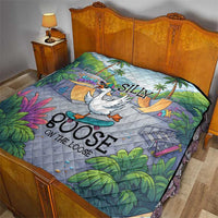 Funny Silly Goose on The Loose Quilt with Skateboard and Palm Trees