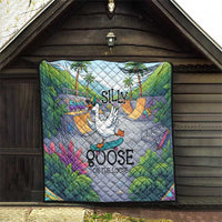 Funny Silly Goose on The Loose Quilt with Skateboard and Palm Trees