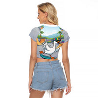 Funny Silly Goose on The Loose Raglan Cropped T Shirt with Skateboard and Palm Trees