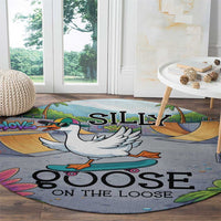 Funny Silly Goose on The Loose Round Carpet with Skateboard and Palm Trees