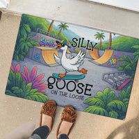 Funny Silly Goose on The Loose Rubber Doormat with Skateboard and Palm Trees