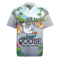 Funny Silly Goose on The Loose Rugby Jersey with Skateboard and Palm Trees