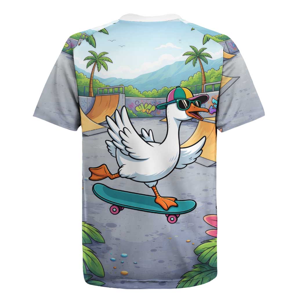 Funny Silly Goose on The Loose Rugby Jersey with Skateboard and Palm Trees