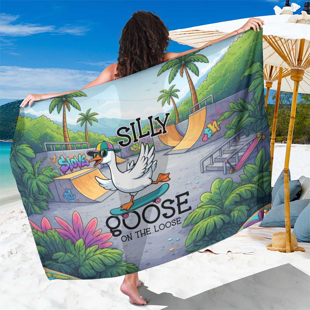 Funny Silly Goose on The Loose Sarong with Skateboard and Palm Trees