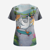 Funny Silly Goose on The Loose Scrub Top with Skateboard and Palm Trees