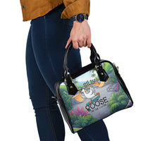 Funny Silly Goose on The Loose Shoulder Handbag with Skateboard and Palm Trees