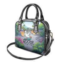 Funny Silly Goose on The Loose Shoulder Handbag with Skateboard and Palm Trees