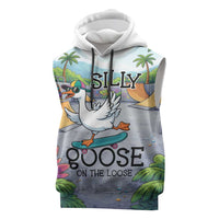 Funny Silly Goose on The Loose Sleeveless Hoodie with Skateboard and Palm Trees