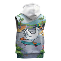 Funny Silly Goose on The Loose Sleeveless Hoodie with Skateboard and Palm Trees