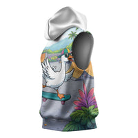 Funny Silly Goose on The Loose Sleeveless Hoodie with Skateboard and Palm Trees