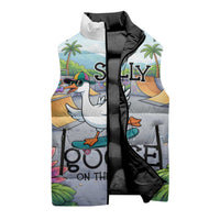 Funny Silly Goose on The Loose Sleeveless Puffer Jacket with Skateboard and Palm Trees